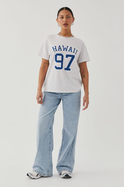 Callie Oversized Graphic T Shirt, LIGHT GREY MARLE/HAWAII 97