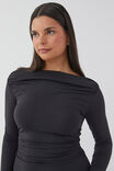 Catie Long Sleeve Ruched Mini Dress, BLACK - alternate image 4