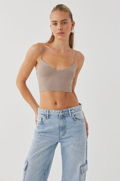 Luxe Cropped V Neck Cami, LATTE BROWN