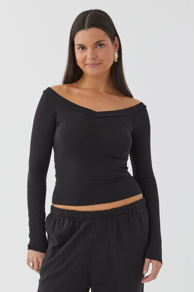 Rebecca Long Sleeve Top, BLACK