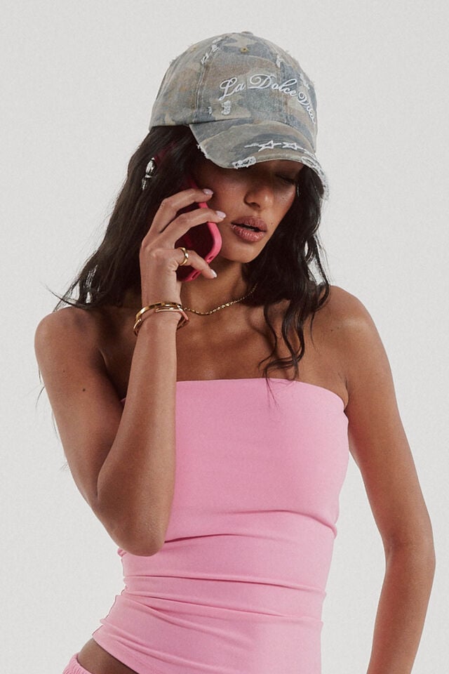Emily Graphic Baseball Cap, WASHED CAMO/LA DOLCE VIDA