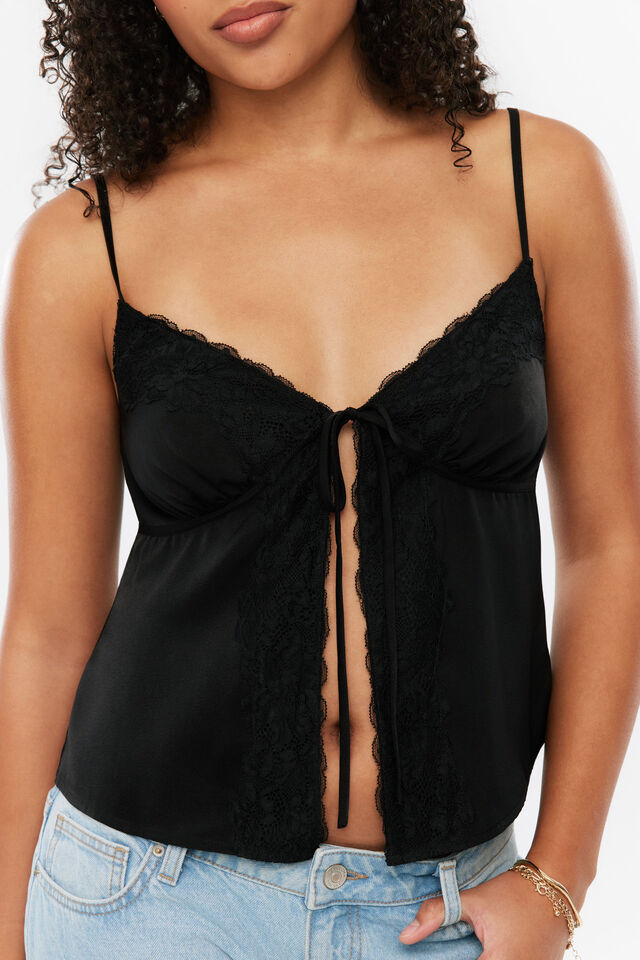 Luna Lace Trim Cami, BLACK