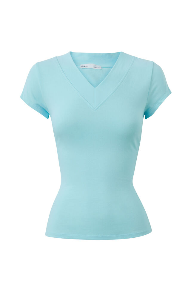 Zaria V Neck Tee, GLOSSY AQUA