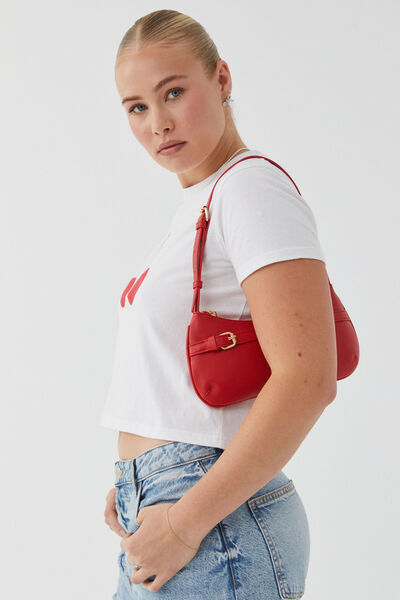 Cora Buckle Shoulder Bag, RED