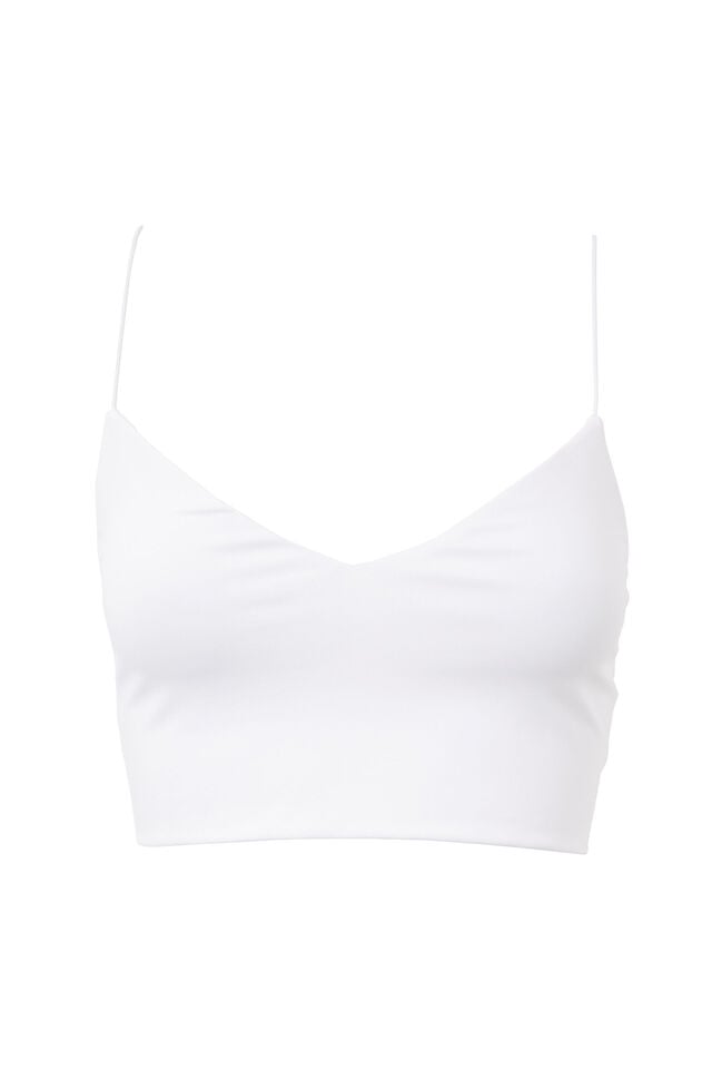 Luxe Cropped V Neck Cami, WHITE