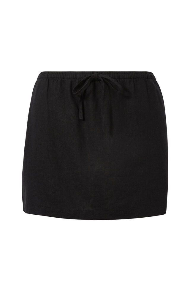 Henley Relaxed Linen Mini Skirt, BLACK