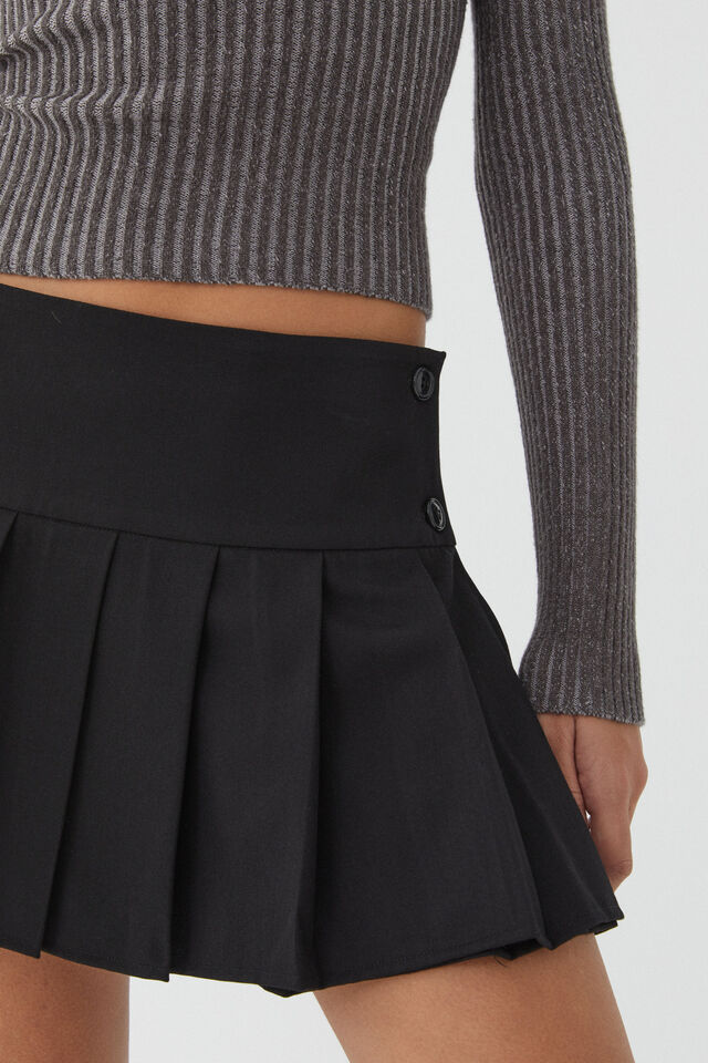 Tilly Pleated Mini Skirt, BLACK