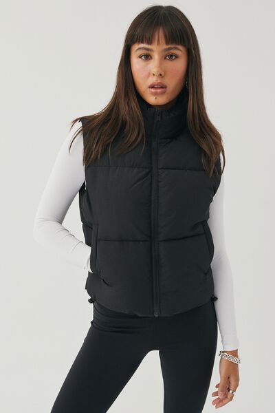 Recycled Cropped Puffer Vest, MATTE BLACK