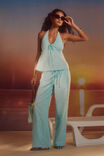 Marley Low Rise Linen Pant, GLOSSY AQUA - example image 1