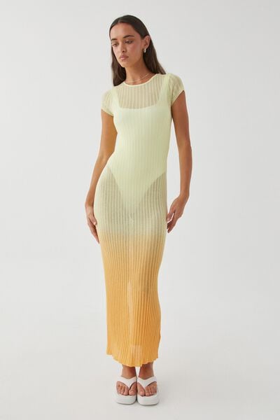 Harlow Sheer Knit Dress, OMBRE YELLOW/ORANGE