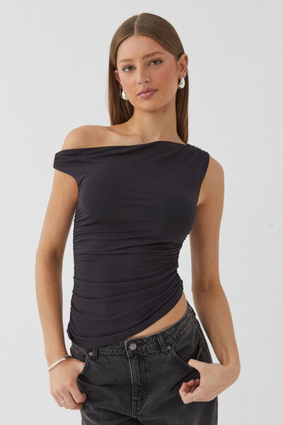 Soft Mia Ruched Top, BLACK