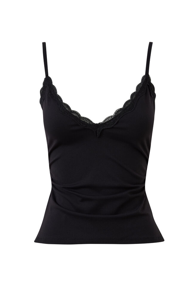 Sleek Margot Lace Trim Tank, BLACK