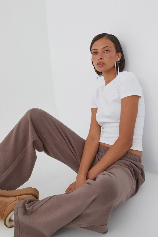 Relaxed Wide Leg Track Pant, BROWN CAROB