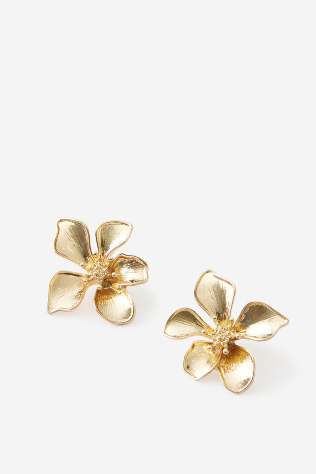 Earring Single Pack, GOLD/HIBISCUS