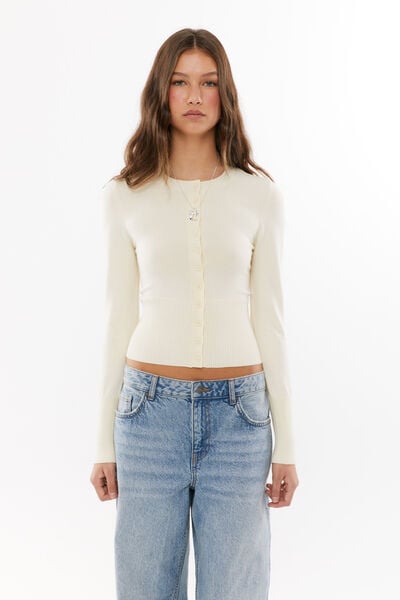 Cassie Button Through Knit Cardi, LEMON PUFF