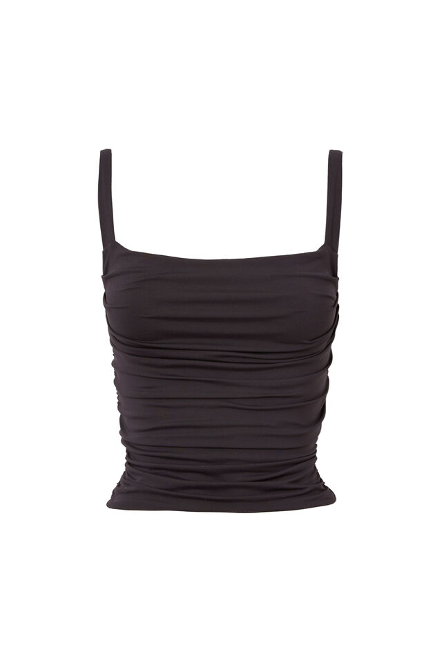 Luxe Ruched Sleeveless Top, BLACK