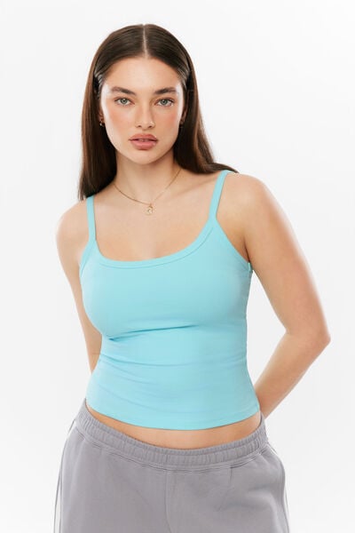 Sleek Riri Scoop Neck Tank, GLOSSY AQUA