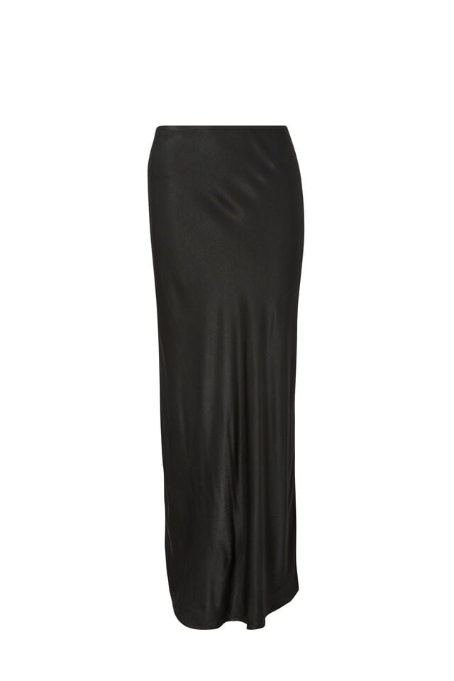 Skylar Satin Maxi Skirt, BLACK