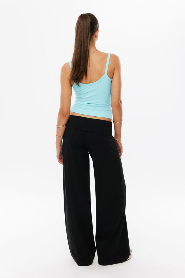 Fold Back Wide Leg Pant, BLACK
