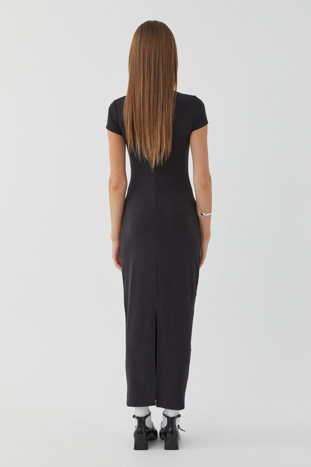 Soft Short Sleeve Maxi Dress, BLACK