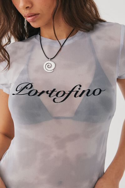 Mesh Graphic T Shirt, DOVE GREY/PORTOFINO