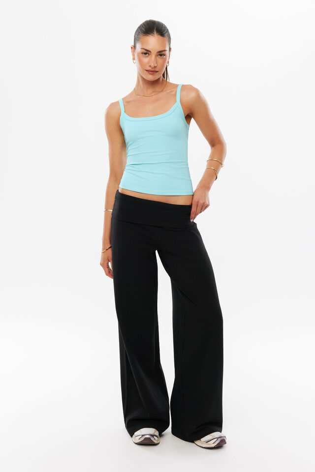 Fold Back Wide Leg Pant, BLACK