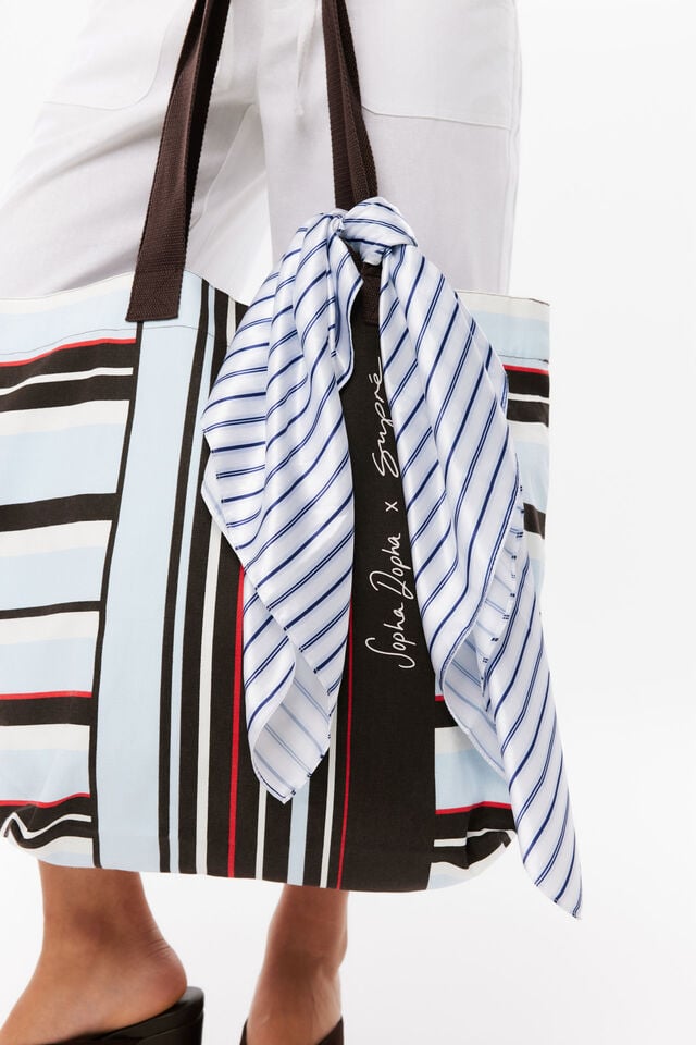 Sopha Dopha Satin Scarf, ANTIBES STRIPE WHITE / NAVY