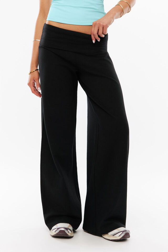 Fold Back Wide Leg Pant, BLACK