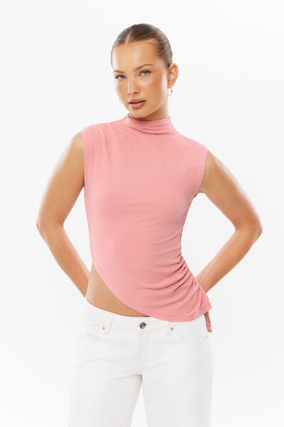 Dahlia Draped Top, SUNSET CORAL