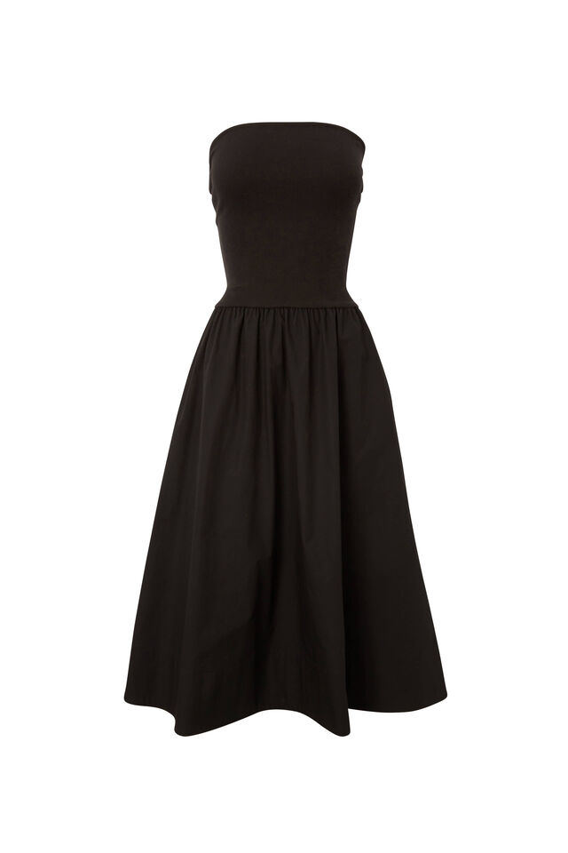 Eva Strapless Midi Dress, BLACK