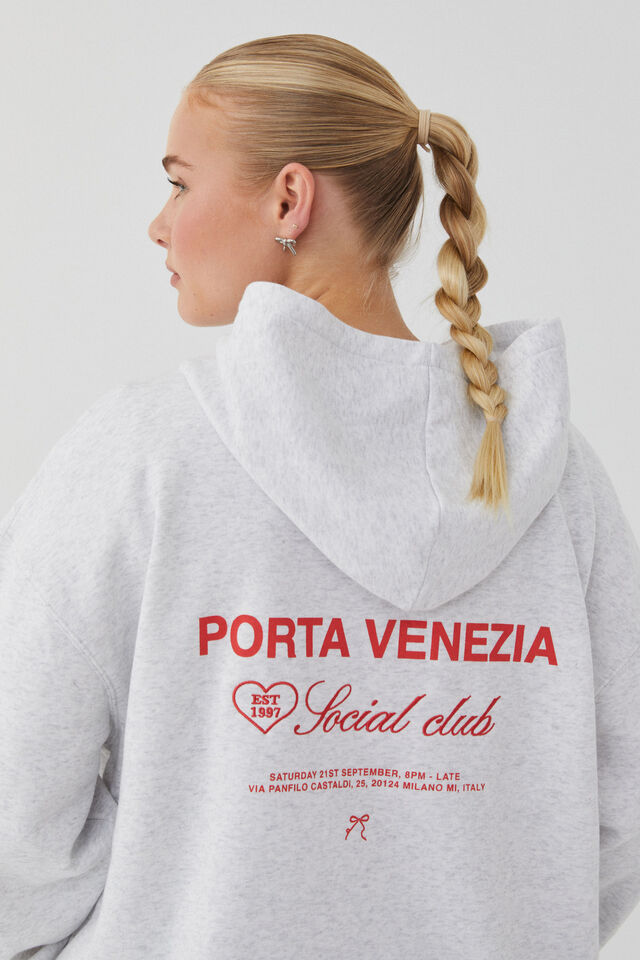 Paige Oversized Printed Hoodie, LIGHT GREY MARLE/PORTA VENEZIA