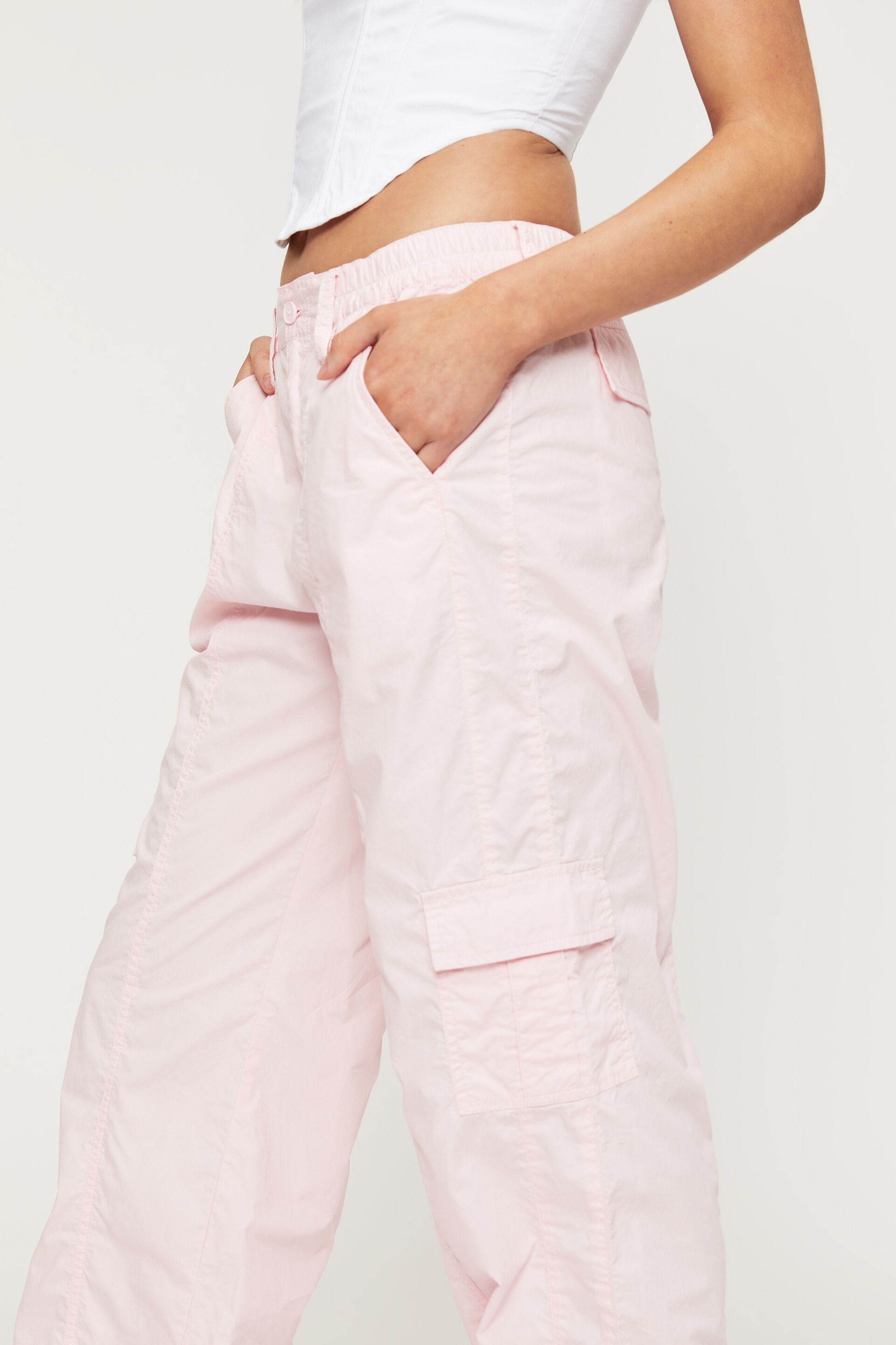 Pink Straight Leg Drawstring Cargo Trousers - Dorte | Femme Luxe UK 2023