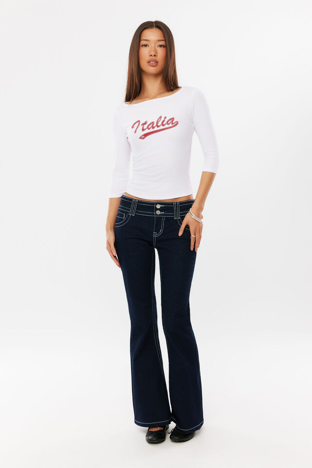 Mira 3/4 Sleeve Graphic Top, WHITE/ITALIA