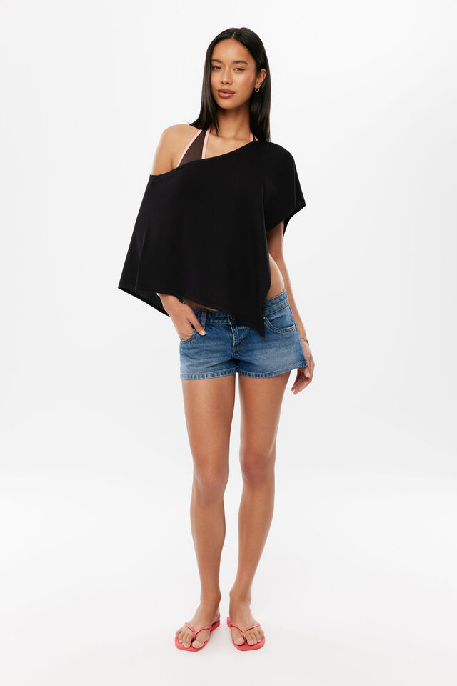 Poppy Knit Poncho, BLACK