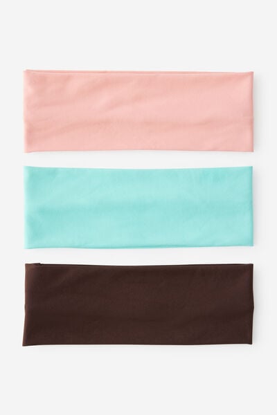 Headband 3 Pack, GLAZE BROWN/JELLY MINT/SUNSET CORAL