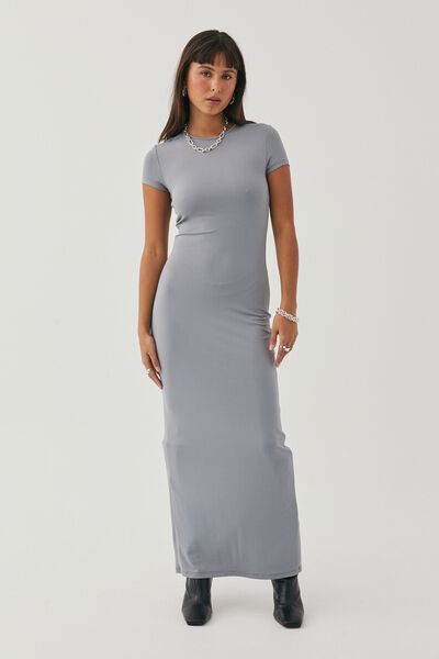 Luxe Short Sleeve Maxi Dress, MOONLIGHT GREY