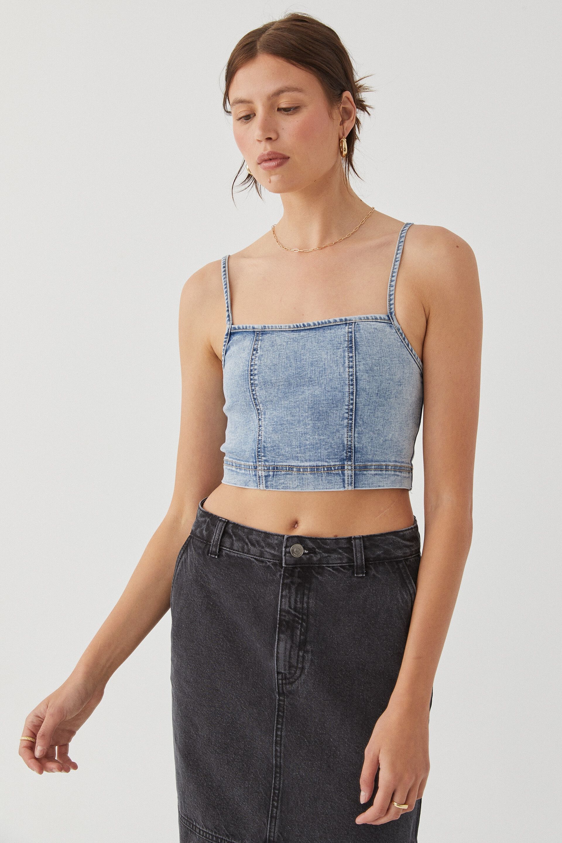 Buy FOREVER 21 White Solid Denim Crop Pure Cotton Top - Tops for Women  6616119 | Myntra