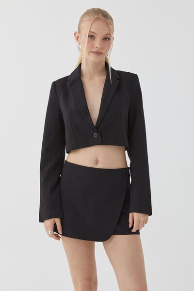 Carli Cropped Blazer, BLACK