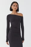 Soft Ruched Long Sleeve Maxi Dress, BLACK - alternate image 5