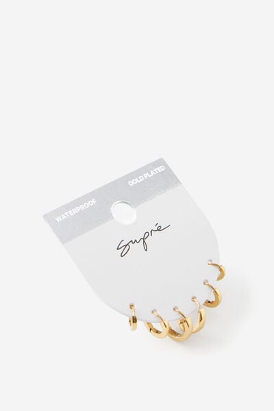 Waterproof Earring Stack, GOLD/CLEAN HOOPS