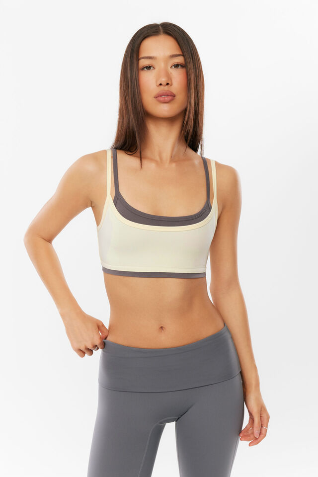 Active Double Layered Crop Top, ZESTY YELLOW / CHROME GREY
