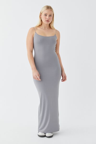Luxe Sleeveless Maxi Dress, FOSSIL GREY