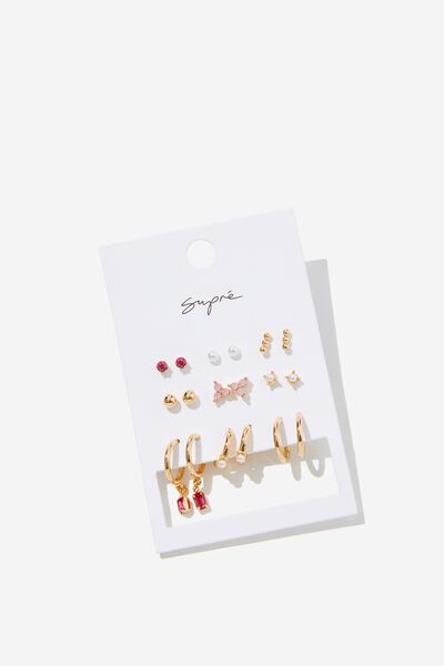 Mixed Earring Pack, PINK PEARL MULTI