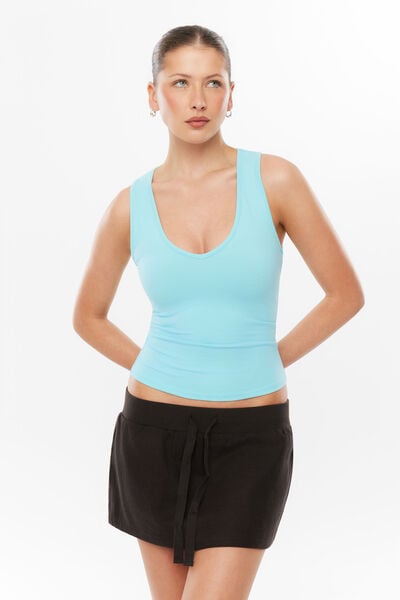 Sleek Jemima V Neck Tank, GLOSSY AQUA