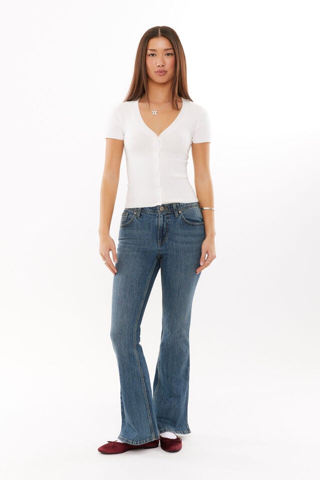 Low Rise Stretch Flare Jean, ROCKY BLUE