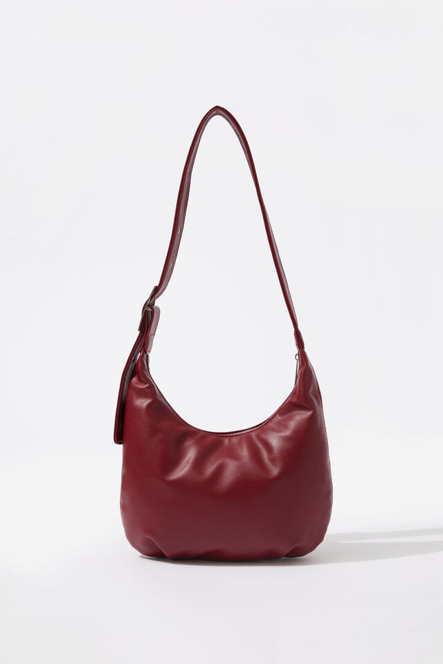 Buckle Shoulder Bag, DEEP CHERRY/SILVER