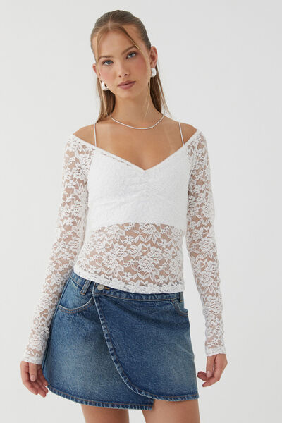 Annie Lace Long Sleeve Top, SUMMER WHITE