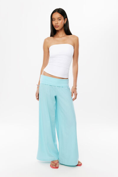 Marley Fold Down Linen Pant, GLOSSY AQUA