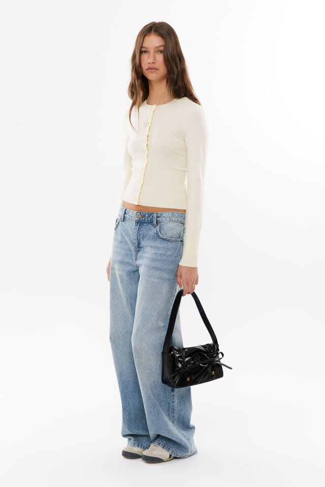 Cassie Button Through Knit Cardi, LEMON PUFF