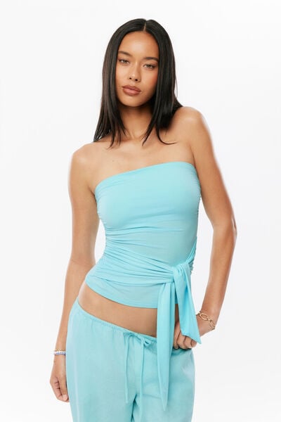 Soft Callie Strapless Tie Top, GLOSSY AQUA